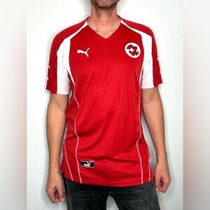 PUMA Red and White Soccer Jersey, Size XL, ASF+SFV Patch